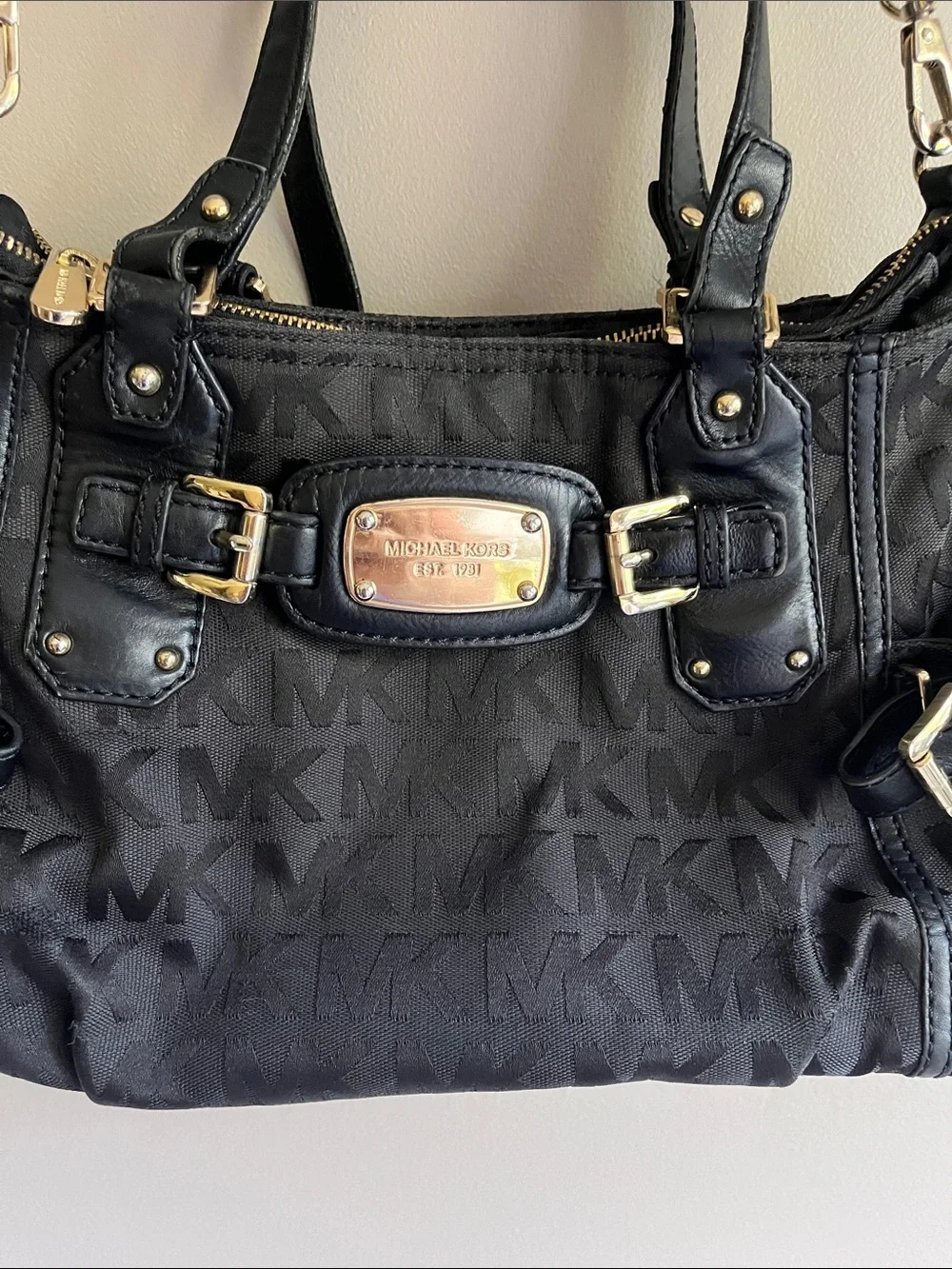 Michael Kors Gansevoort Monogram Jacquard Satchel Bag in black